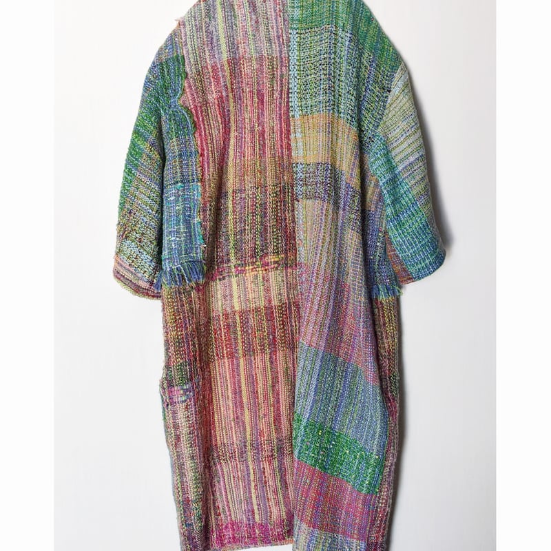 個性的】さをり織りの艶やかカラフルロングコート ノーカラー | tailor 個性的】さをり織りの艶やかカラフルロングコート ノーカラー | tailor
