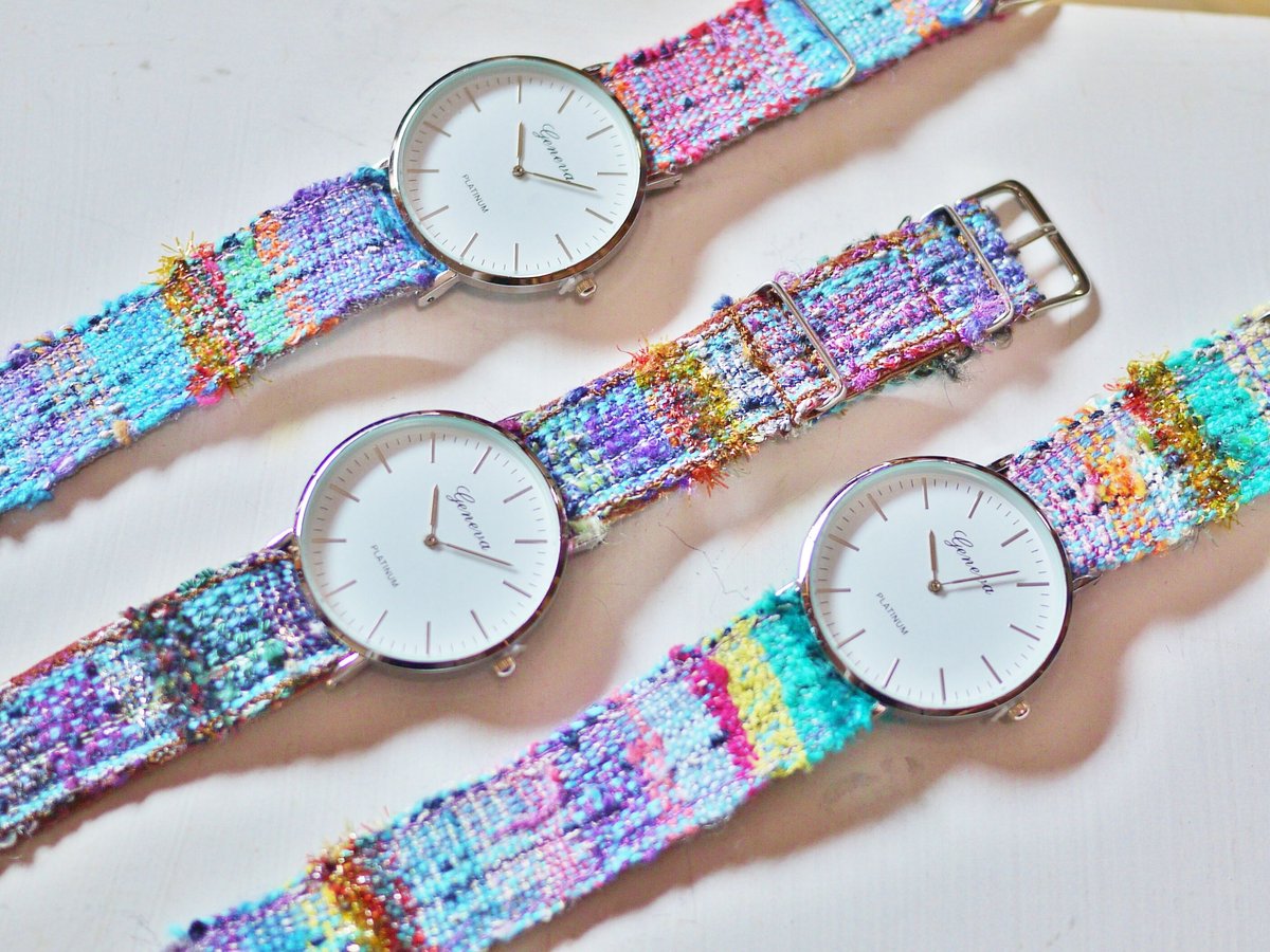 【個性的】手織り 腕時計ベルト カラフルな一点物 2color
