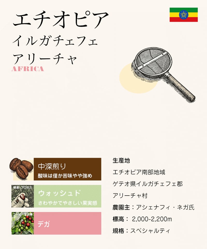 エチオピア イルガフェチェ アリーチャ［中深煎り］（100g） | Coffee