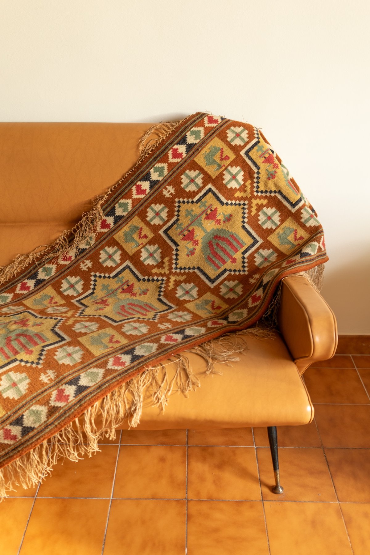 北欧スウェーデン1960s 手織りウール フォーク Tapestry 絨毯 | Scandin