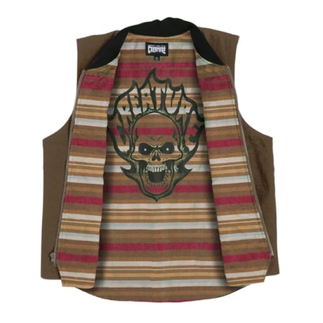 CREATURE SKATEBOARDS ベスト クリーチャー　BONEHEAD FLAME VEST WORK TOP （Brown）
