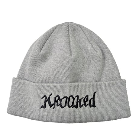 KROOKED ビーニー ライトグレー クルキッド　KROOKED SKATEBOARDS DOUBLE OK SCRIPT CUFF BEANIE （HEATHER GREY）