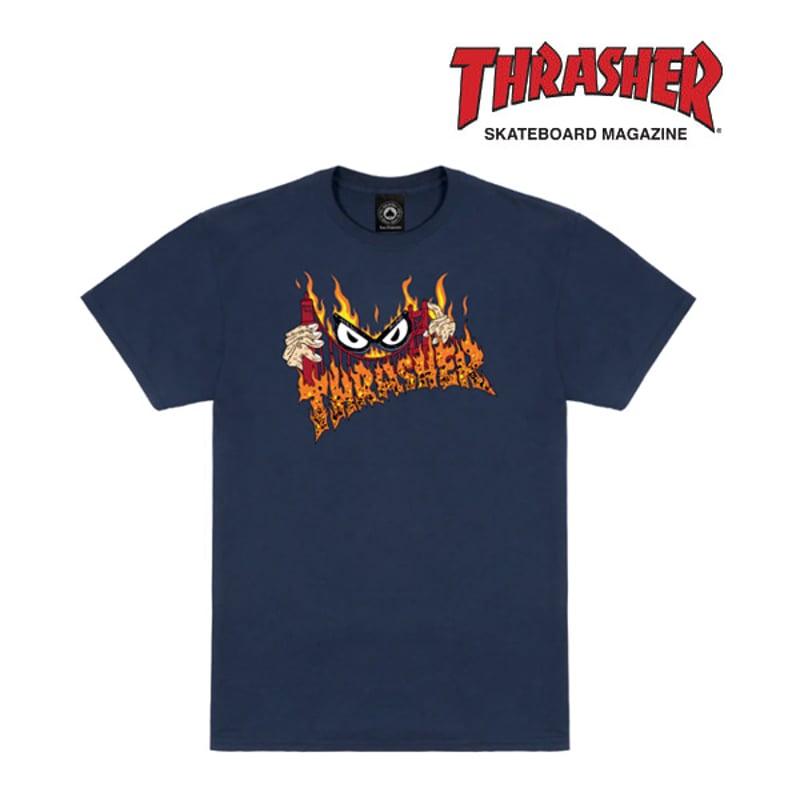 THRASHER スラッシャー Tシャツ 半袖 ネイビー ロゴ THRASHER MAGAZI