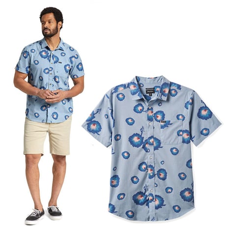 SALE BRIXTON シャツ 半袖 ブリクストン CHARTER PRINT S/S WVN SHIRT （DUSTY BLUE/PACIFIC BLUE/CORAL）