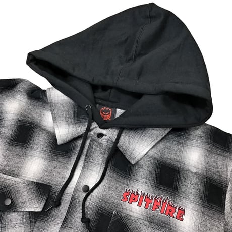 SPITFIRE WHEELS シャツ フード 長袖 スピットファイア　SPIT FIRE DEMONSEED HOODED FLANNEL SHIRT （BLACK/WHITE）