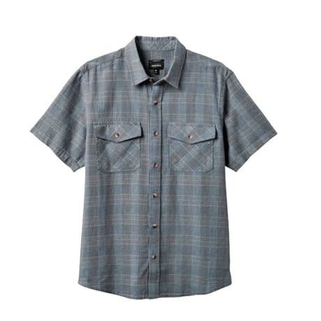 BRIXTON シャツ 半袖 ブリクストン メンズ 青　MEMPHIS LINEN BLEND S/S WOVEN SHIRT （Flint Stone Blue/Cinder Grey）
