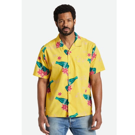 SALE BRIXTON シャツ 半袖 ブリクストン メンズ　COCA-COLA BUNKER S/S WVN SHIRT（YELLOW）