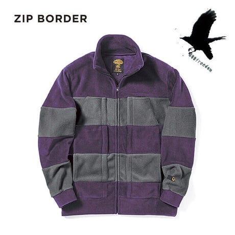 22-23 フリース ジップアップ グリーンクロージング GREEN CLOTHING ZIP BORDER  (PURPLE / CHARCOAL）