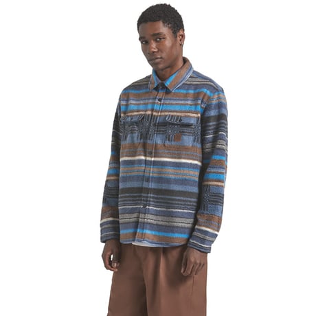 BRIXTON BOWERY シャツ 長袖 ブリクストン ボーダー　BOWERY L/S ARCTIC STRETCH FLEECE （MOOD INDIGO BLANKET STRIPE）