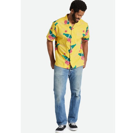 SALE BRIXTON シャツ 半袖 ブリクストン メンズ　COCA-COLA BUNKER S/S WVN SHIRT（YELLOW）