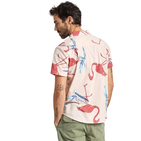 SALE BRIXTON シャツ 半袖 ブリクストン メンズ　CHARTER PRINT S/S WVN SHIRT （CORAL PINK）