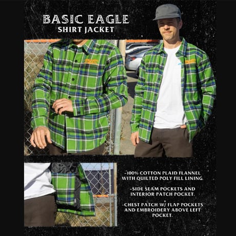 ANTIHERO SKATEBOARDS ジャケット 長袖 緑 アンタイヒーロー　ANTI HERO BASIC EAGLE FLANNEL JACKET （GREEN / BLUE MULTI w）