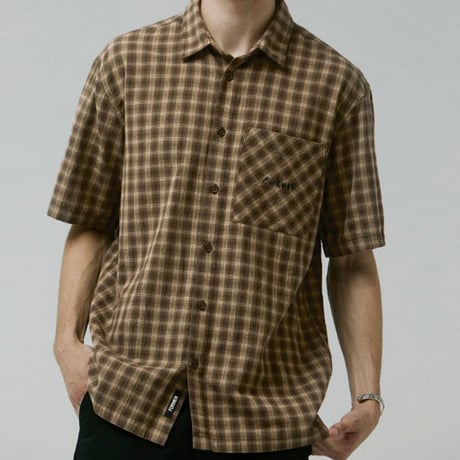 FORMER シャツ 半袖 チェック ブラウン フォーマー　FORMER MANNERS CHECK SS SHIRT （BARK）