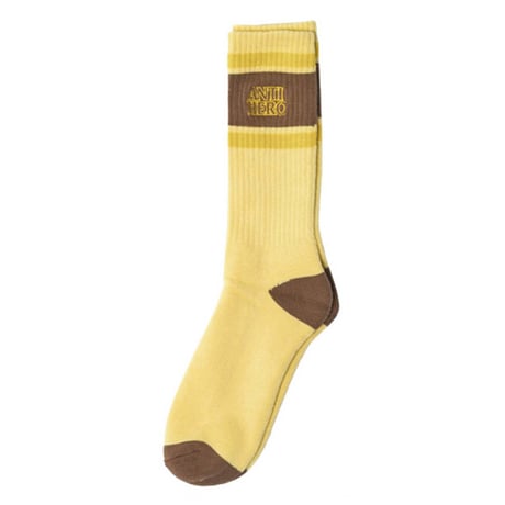 ANTIHERO SKATEBOARDS ソックス アンタイヒーロー イエロー メンズ　BLACK HERO OUTLINE  SOCKS （CREAM/BROWN/GOLD)