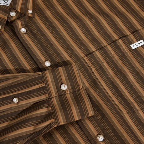 POLAR SKATE CO シャツ 長袖 茶色 ポーラー メンズ　Ben LS Shirt （Brown Stripes）