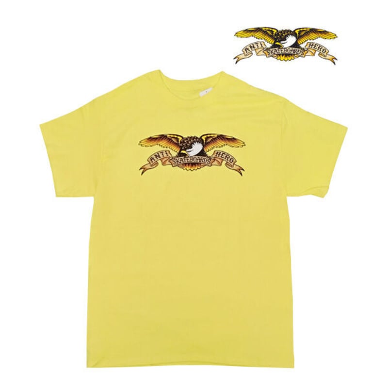 ANTIHERO SKATEBOARDS Tシャツ アンタイヒーロー イエロー 半袖 CLAS