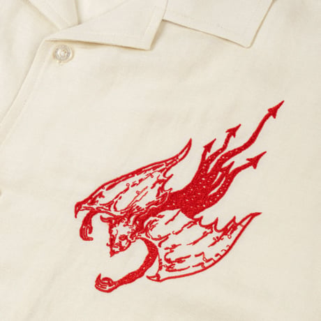 WELCOME SKATEBOARDS シャツ ウェルカム 半袖　HELLION EMBROIDERED LINEN SHIRT (BONE） 半袖 ウェルカム