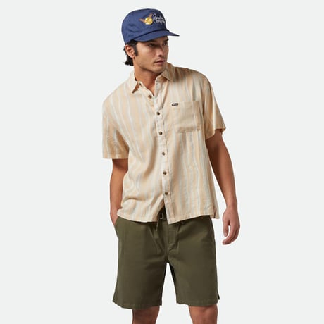 BRIXTON シャツ 半袖 ブリクストン メンズ オレンジ系　CRU SLUB S/S WVN SHIRT（HAZELNUT/PAINTERLY STRIPE）