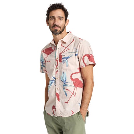 SALE BRIXTON シャツ 半袖 ブリクストン メンズ　CHARTER PRINT S/S WVN SHIRT （CORAL PINK）