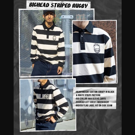 SPITFIRE WHEELS  ラグビーシャツ スピットファイア 黒Ｘベージュ　SPIT FIRE BIGHEAD RUGBY L/S SHIRT （OFF WHITE/BLACK）