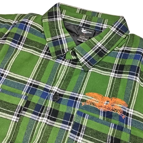 ANTIHERO SKATEBOARDS ジャケット 長袖 緑 アンタイヒーロー　ANTI HERO BASIC EAGLE FLANNEL JACKET （GREEN / BLUE MULTI w）