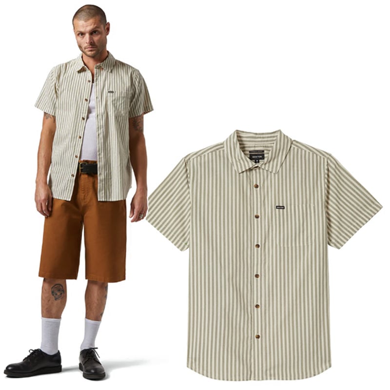 BRIXTON シャツ 半袖 ブリクストン メンズ グリーンXベージュ CHARTER