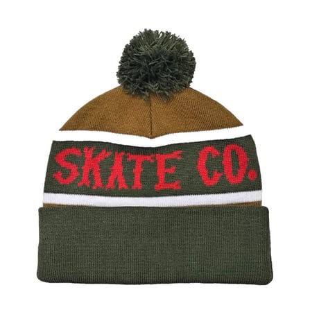 ANTIHERO SKATEBOARDS ビーニー カーキ ベージュ アンタイヒーロー　ANTI HERO JALOPI ZAMBONY POM BEANIE （OLIVE / GOLD / RED）