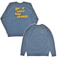 SALE KROOKED スウェット クルキッド　KROOKED STRAIT EYES HEAVYWEIGHT PULLOVER CREWNECK SWEAT（STORM BLUE）
