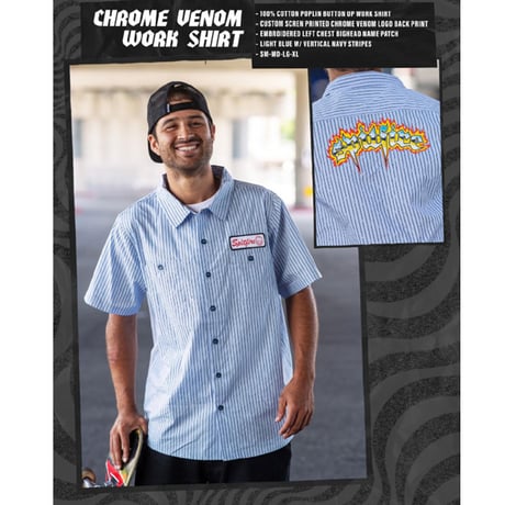 SPITFIRE WHEELS シャツ 半袖 スピットファイア　SPITFIRE CHROME UENOM CUSTOM S/S WORK SHIRT （LIGHT BLUE）