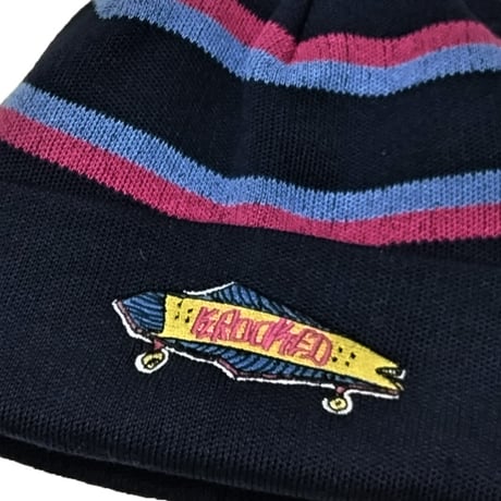 KROOKED ビーニー ネイビー クルキッド　KROOKED SKATEBOARDS BORED BEANIE （NAVY/BLUE/MAGENTA）