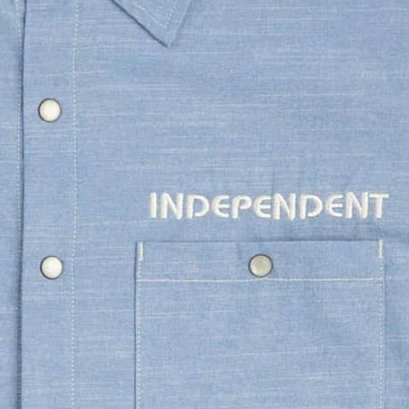 INDEPENDENT SKATEBOARD  シャツ 半袖 インディペンデント ブルー　Groundwork Mens Independent Work Shirt （Denim Chambray）