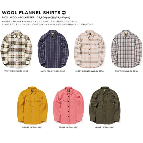SALE 24-25 フランネルシャツ グリーンクロージング GREEN CLOTHING WOOL FLANNEL SHIRTS  (MANGO)  WOOL:50%