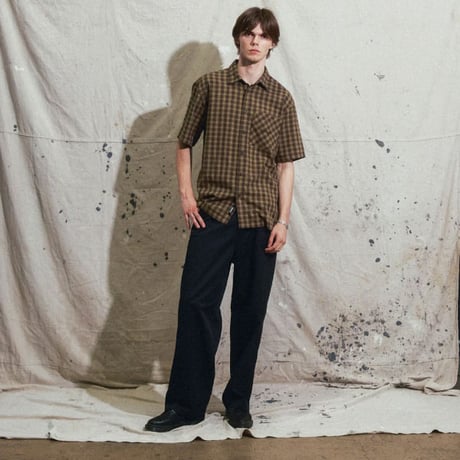 FORMER シャツ 半袖 チェック ブラウン フォーマー　FORMER MANNERS CHECK SS SHIRT （BARK）