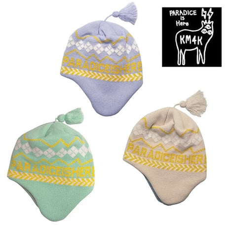 SALE イヤーフラップ ビーニー メンズ レディース カモシカ KM4K EAR FLAP BEANIE 8 （LAVENDER　BEIGE　MINT）