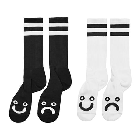 POLAR SKATE CO ロング ソックス ポーラー メンズ ブラック ホワイト　HAPPY SAD SOCKS - LONG （2カラー）