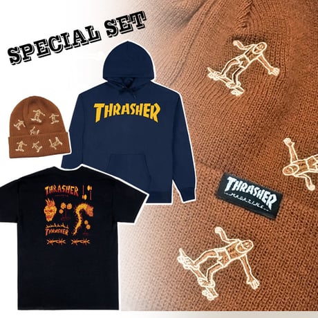“1SET限り” THRASHER SPECIAL SET　スラッシャー フーディー＆Tシャツ＆ビーニー 【3点セットで￥8800】