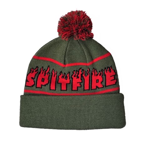 SPITFIRE WHEELS ビーニー 緑 スピットファイア　SPIT FIRE DEMONSEED SCRIPT POM BEANIE（OLIVE/RED/BLACK）