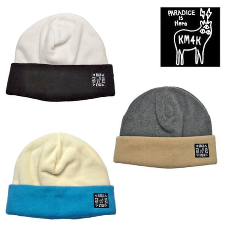 SALE フリース キャップ メンズ レディース カモシカ KM4K FLEECE CAP2 （BLACK/WHITE　BEIGE/D.GREY　TURQUOISE/CREAM）