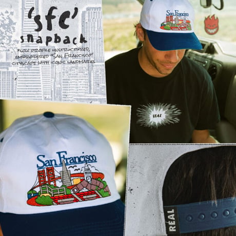 REAL SKATEBOARDS キャップ CAP リアル スケートボード ホワイトｘネイビー　REAL ADJ SFC SNAPBACK CAP （WHITE/NAVY）