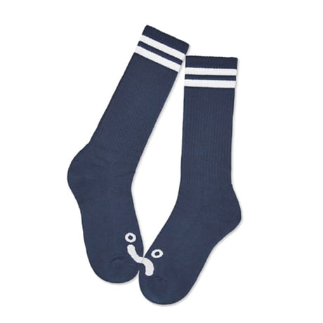 POLAR SKATE CO ロング ソックス ポーラー メンズ ブラック ホワイト　HAPPY SAD RIB SOCKS - LONG （NAVY）