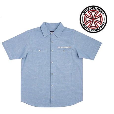 INDEPENDENT SKATEBOARD  シャツ 半袖 インディペンデント ブルー　Groundwork Mens Independent Work Shirt （Denim Chambray）