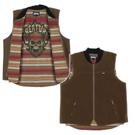 CREATURE SKATEBOARDS ベスト クリーチャー　BONEHEAD FLAME VEST WORK TOP （Brown）