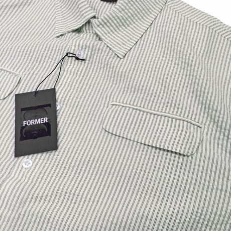 FORMER シャツ 長袖 サッカー フォーマー　FORMER BROADCAST SEERSUCKER LS SHIRT (BONE BLACK）