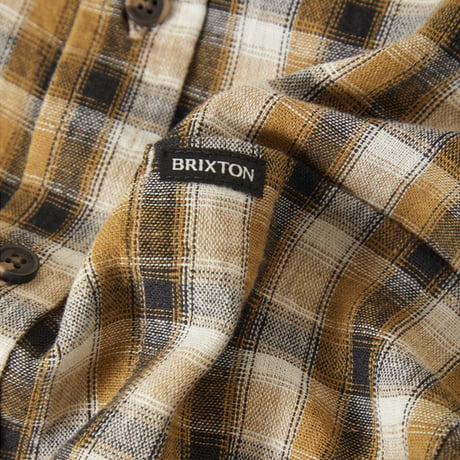 BRIXTON シャツ 半袖 ブリクストン メンズ 　CRU LINEN BLEND PLAID S/S WVN SHIRT （BLACK/TOBACCO PLAID）