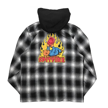 SPITFIRE WHEELS シャツ フード 長袖 スピットファイア　SPIT FIRE DEMONSEED HOODED FLANNEL SHIRT （BLACK/WHITE）