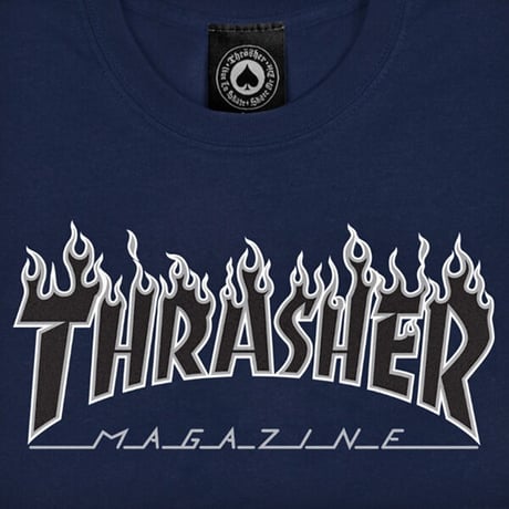 SALE THRASHER スラッシャー Tシャツ 半袖 ネイビー　　THRASHER MAGAZINE FLAME T-SHIRT (NAVY)