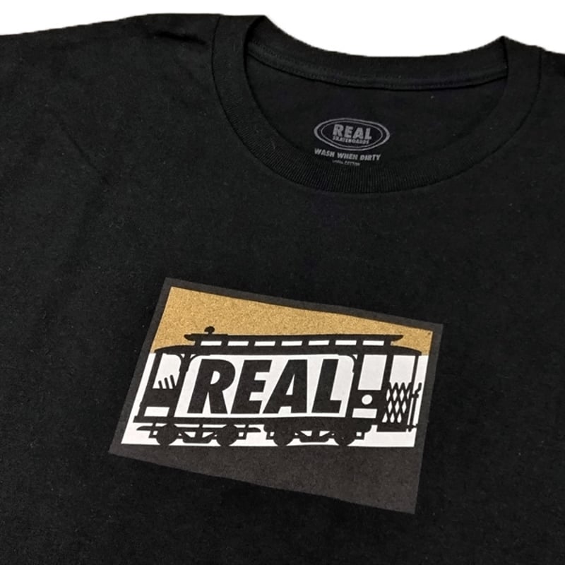 REAL SKATEBOARDS Tシャツ 半袖 リアル ブラック CABLE CAR S/S