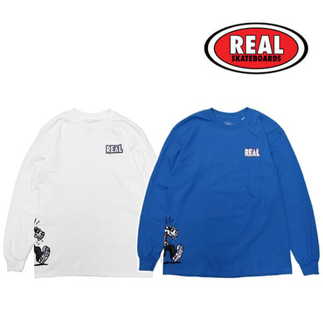 REAL SKATEBOARDS Tシャツ　REAL COMIX L/S TEE （WHITE　ROYAL） リアル 長袖Tシャツ ロンT