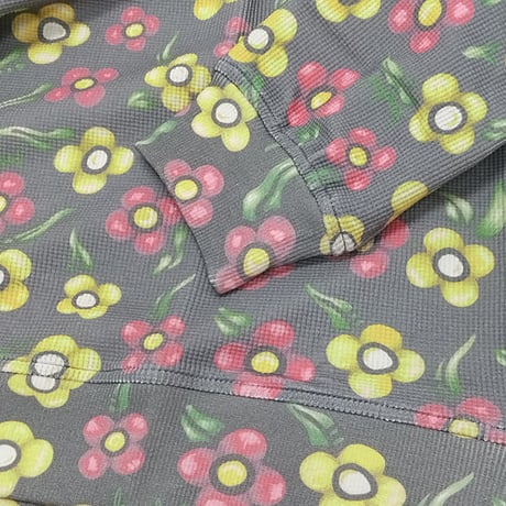 KROOKED サーマル Tシャツ 長袖 クルキッド　KROOKED SKATEBOARDS PAINTED FLOWERS WAFFLE KNIT CREWNECK