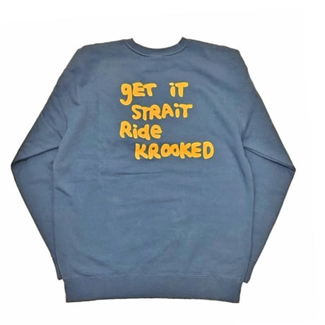 SALE KROOKED スウェット クルキッド　STRAIT EYES HEAVYWEIGHT PULLOVER CREWNECK SWEAT（STORM BLUE）